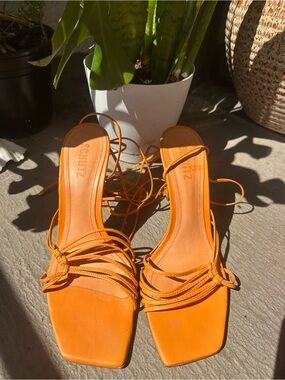 SCHUTZ Sirena bright orange Lace-Up Strappy Square-Toe Heels